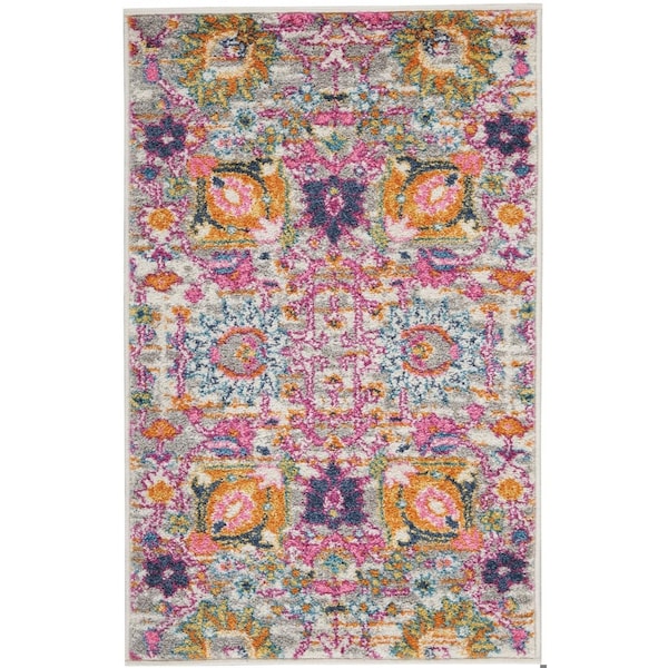 Homeroots 2 x 3 ft. Gray & Pink Distressed Scatter Area Rug 385240 - main